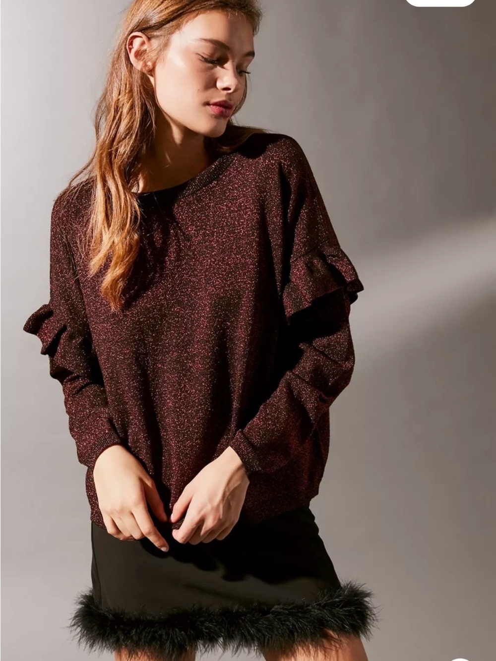 UO Shine On Ruffle Sleeve Glitter Sweater - Size XS